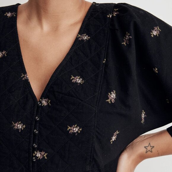 Corduroy Quilted-Bib Mini Dress in Blurred Ikat - Picture 3 of 16